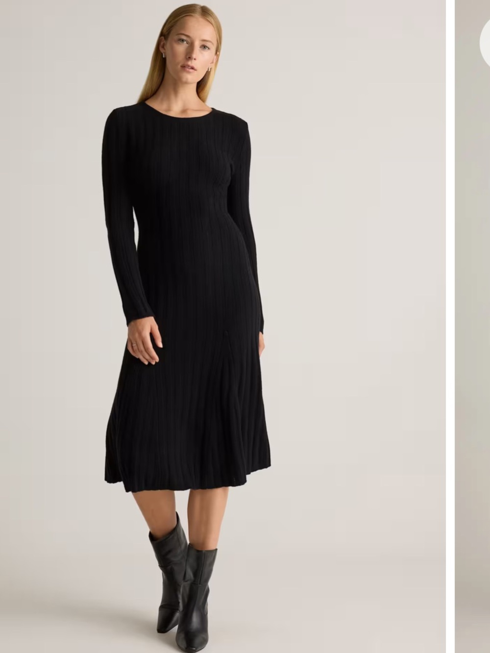 Quince Mongolian Cashmere Wide-Rib Midi Dress